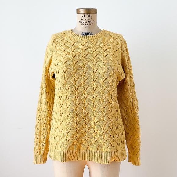Land's End Yellow Cotton Knit Pullover Drifter Sweater Preppy Classic - Large - Picture 1 of 9